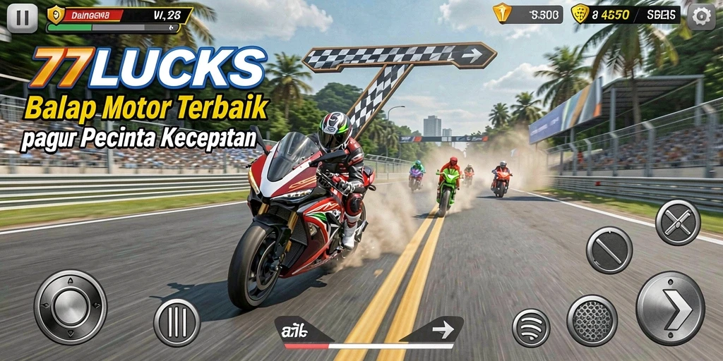 Screenshot gameplay balapan motor yang mendebarkan di 77LUCKS.