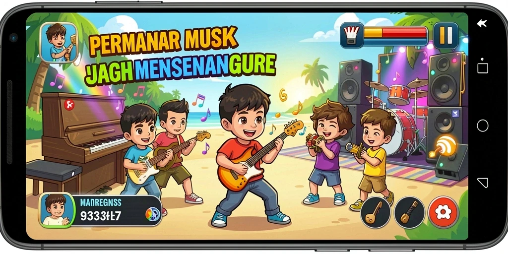 Tampilan gameplay 93337 yang menarik dengan musik yang menyenangkan.