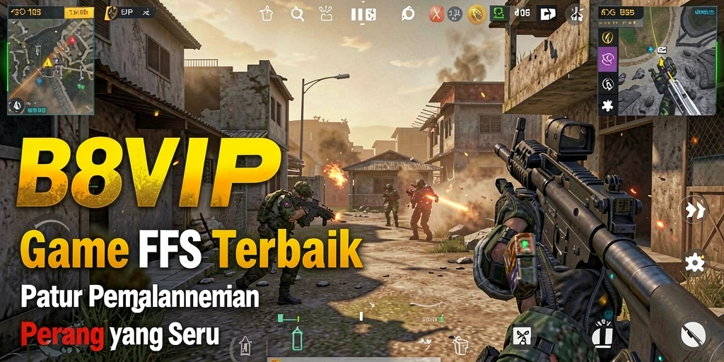 Screenshot gameplay B8VIP menunjukkan aksi tempur mendebarkan dalam mode FPS.