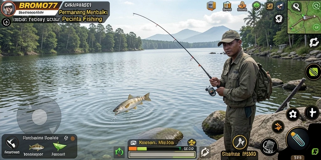 Tampilan gameplay seru saat menangkap ikan di BROMO77.