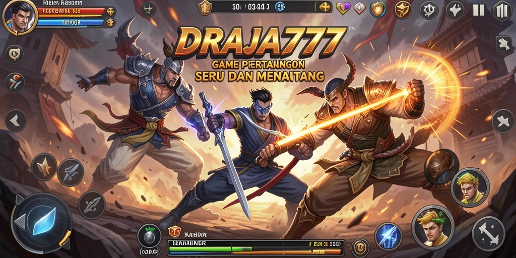 Tampilan pertandingan seru di DRAJA777 dengan karakter beraksi.