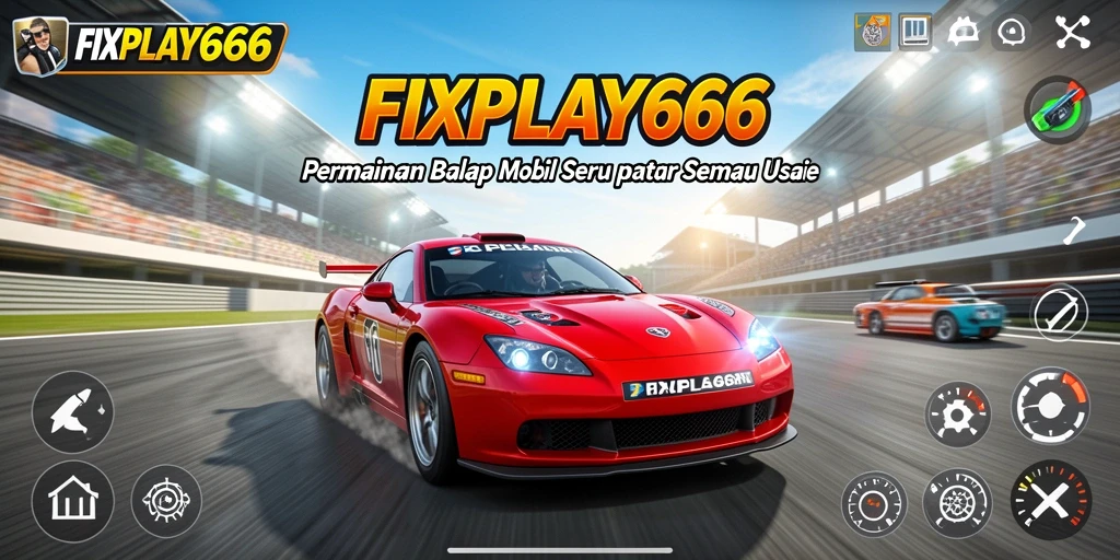 Screenshot gameplay FIXPLAY666 menampilkan balapan seru dengan mobil yang memukau.