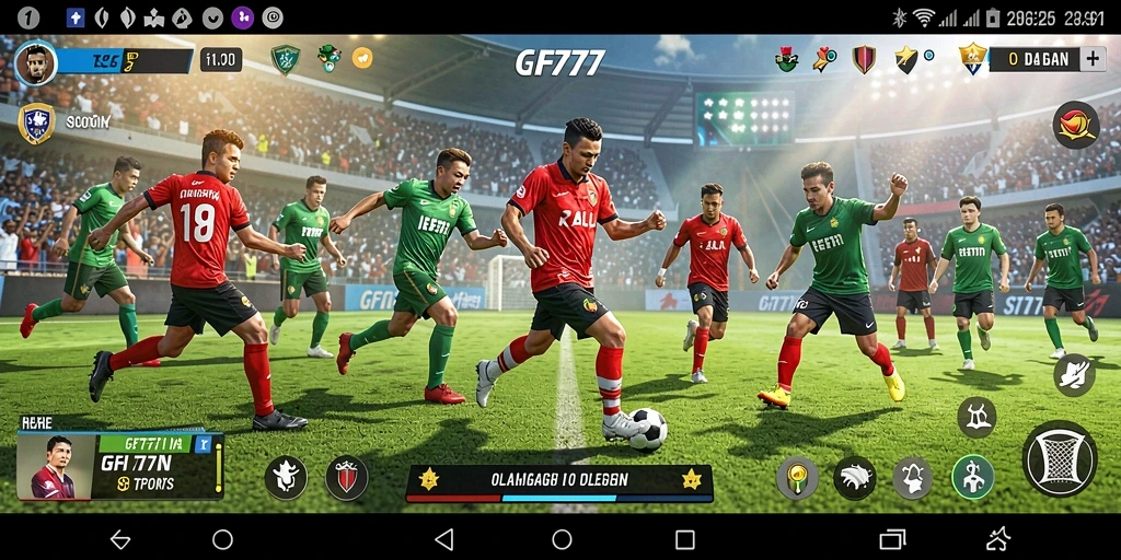 Screenshot utama GF777 menampilkan aksi intens dalam permainan olahraga.