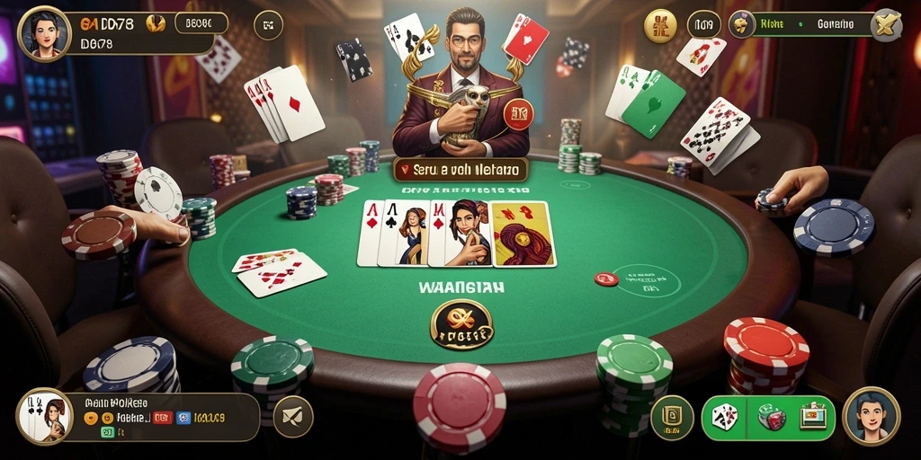 Tangkapan layar utama ID678 menampilkan pemain yang beraksi dalam permainan Poker.