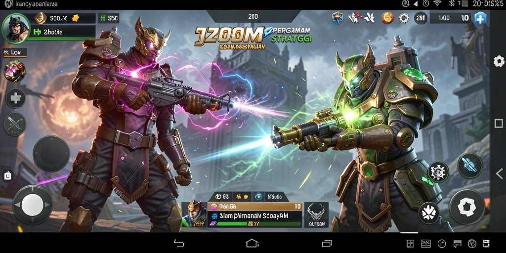 Tangkapan layar gameplay J200M yang menampilkan strategi dan pertarungan.