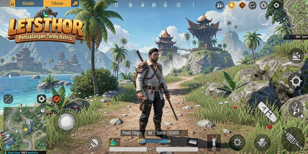 Gameplay LETSTHOR yang penuh petualangan di dunia terbuka.