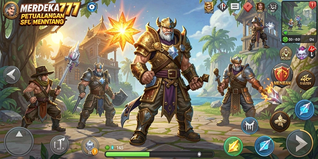Screenshot gameplay <strong>MERDEKA777</strong> menampilkan aksi pertempuran yang mendebarkan.