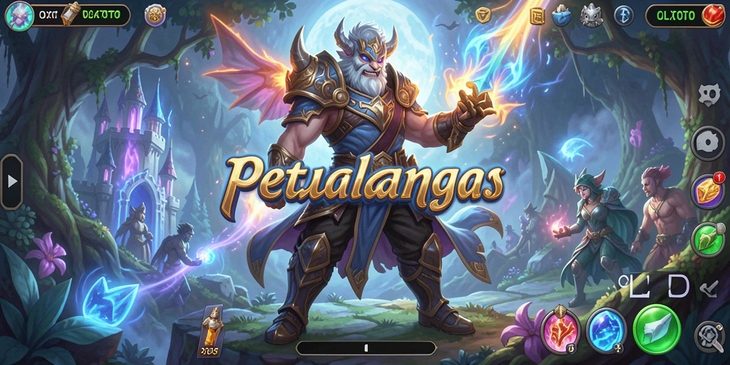 Screenshot gameplay OLXTOTO menampilkan pertarungan epik karakter di dunia fantasi.
