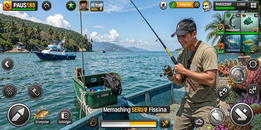 Screenshot utama PAUS188 menampilkan aksi memancing yang seru dan indah.