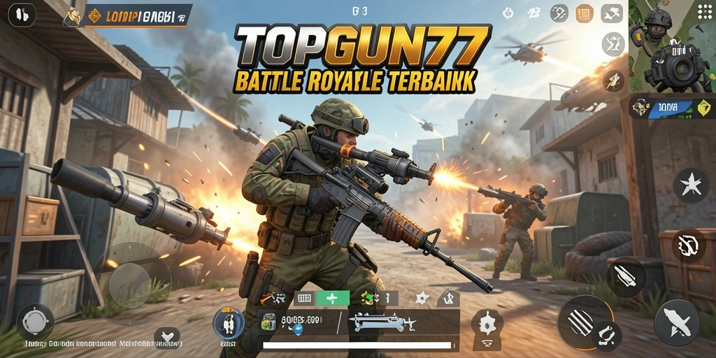 Screenshot gameplay menunjukkan aksi pertempuran yang mendebarkan di <strong>TOPGUN77</strong>.