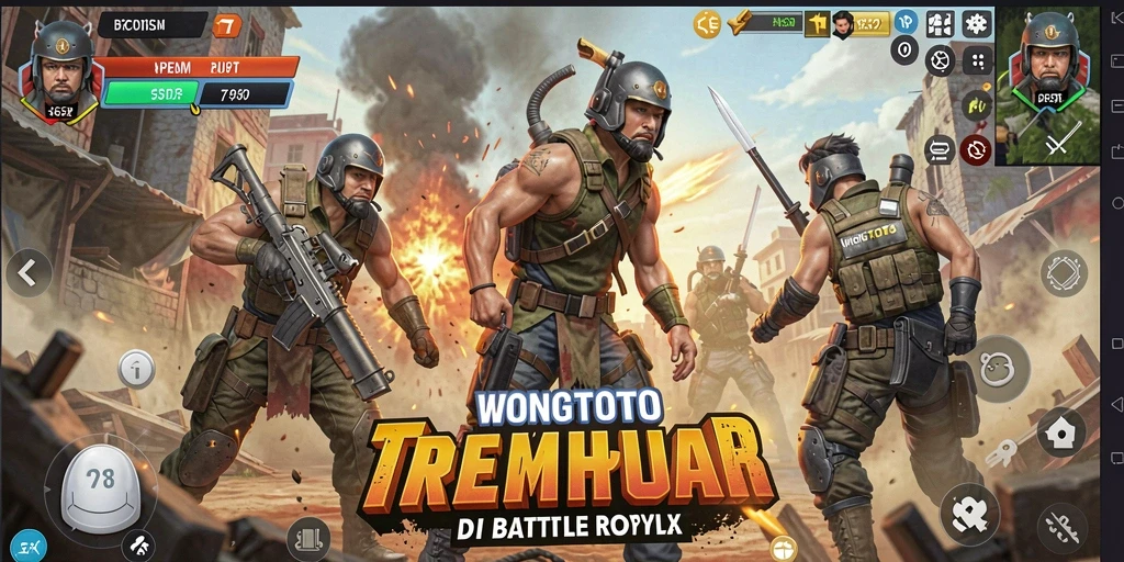 Screenshot utama WONGTOTO menampilkan aksi seru dalam pertempuran Battle Royale.